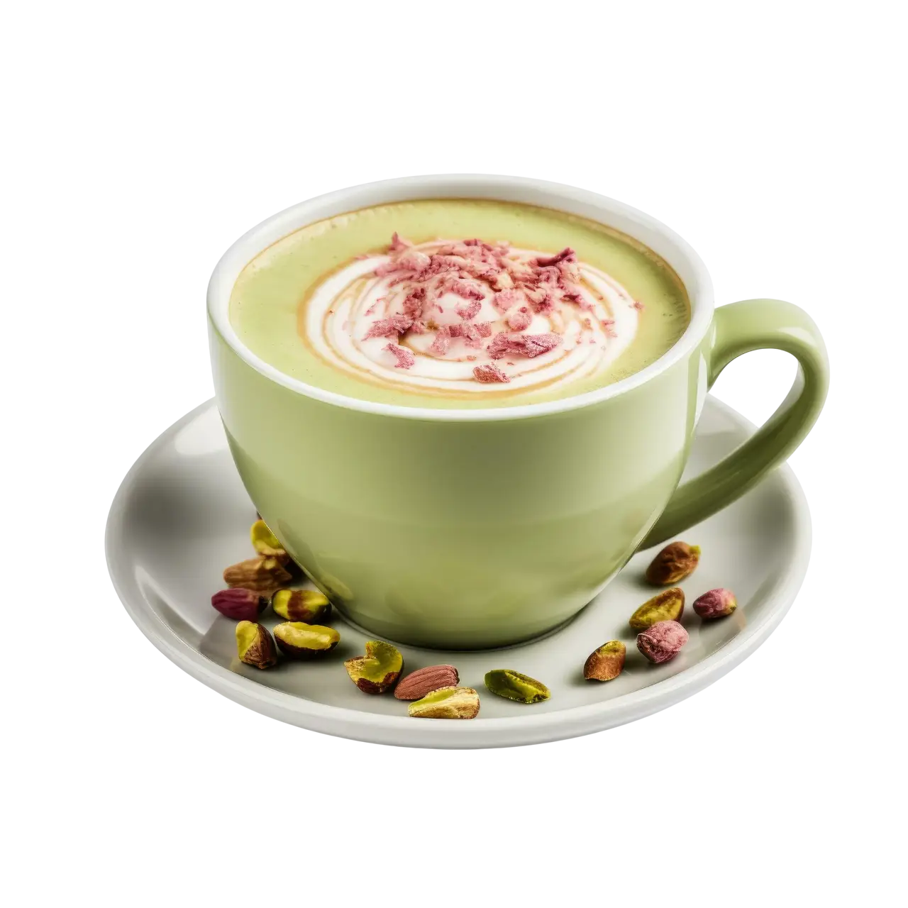 pistachio rose latte in a pistachio green cup isolated on white background free photo photoroom